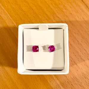 Fuschia/Hot Pink Cushion Shape Stud Earrings
